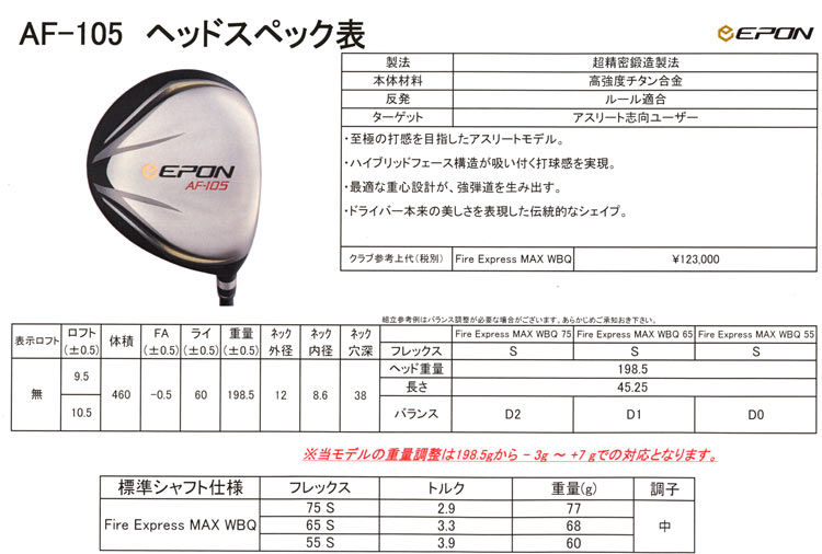 taylormade【訳あり】エポン EPON AF-105 ドライバー ファイヤー +